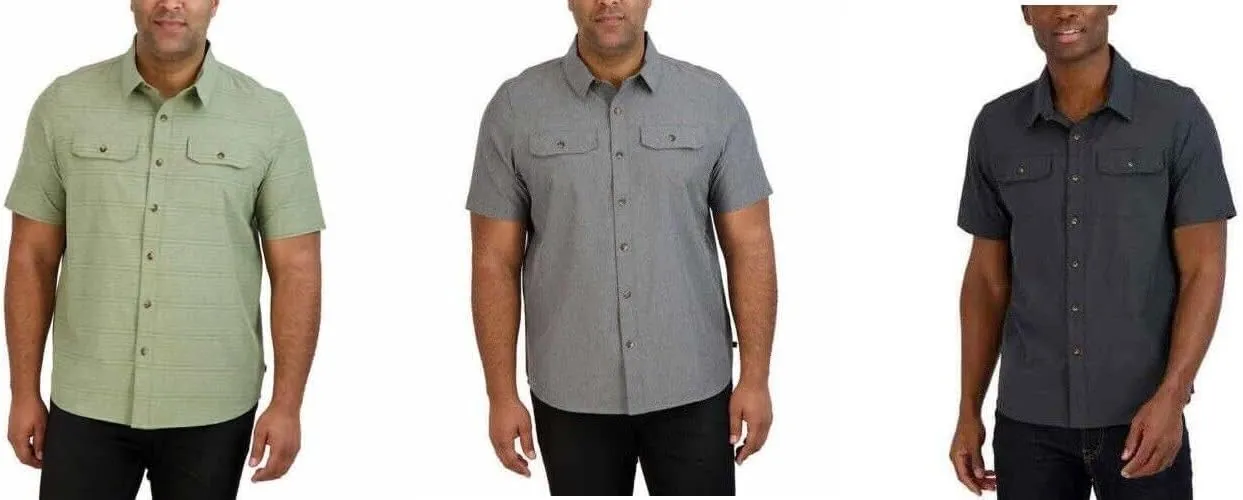 Gerry Men's Short Sleeve Button Up Stretch Comfort Quick Dry Woven Camp Shirt with UV Protection