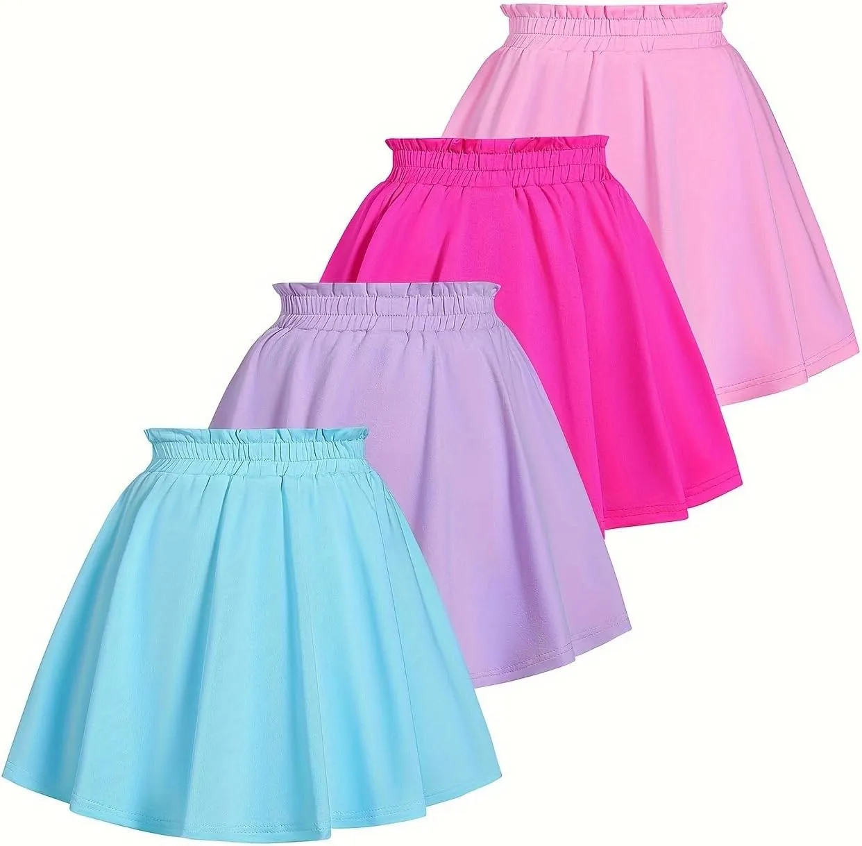 Girls 4 Pack Athletic Skirts Set Tennis Golf Skirts with Shorts Running Flowy Skorts 3-12Y