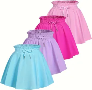 Girls 4 Pack Athletic Skirts Set Tennis Golf Skirts with Shorts Running Flowy Skorts 3-12Y