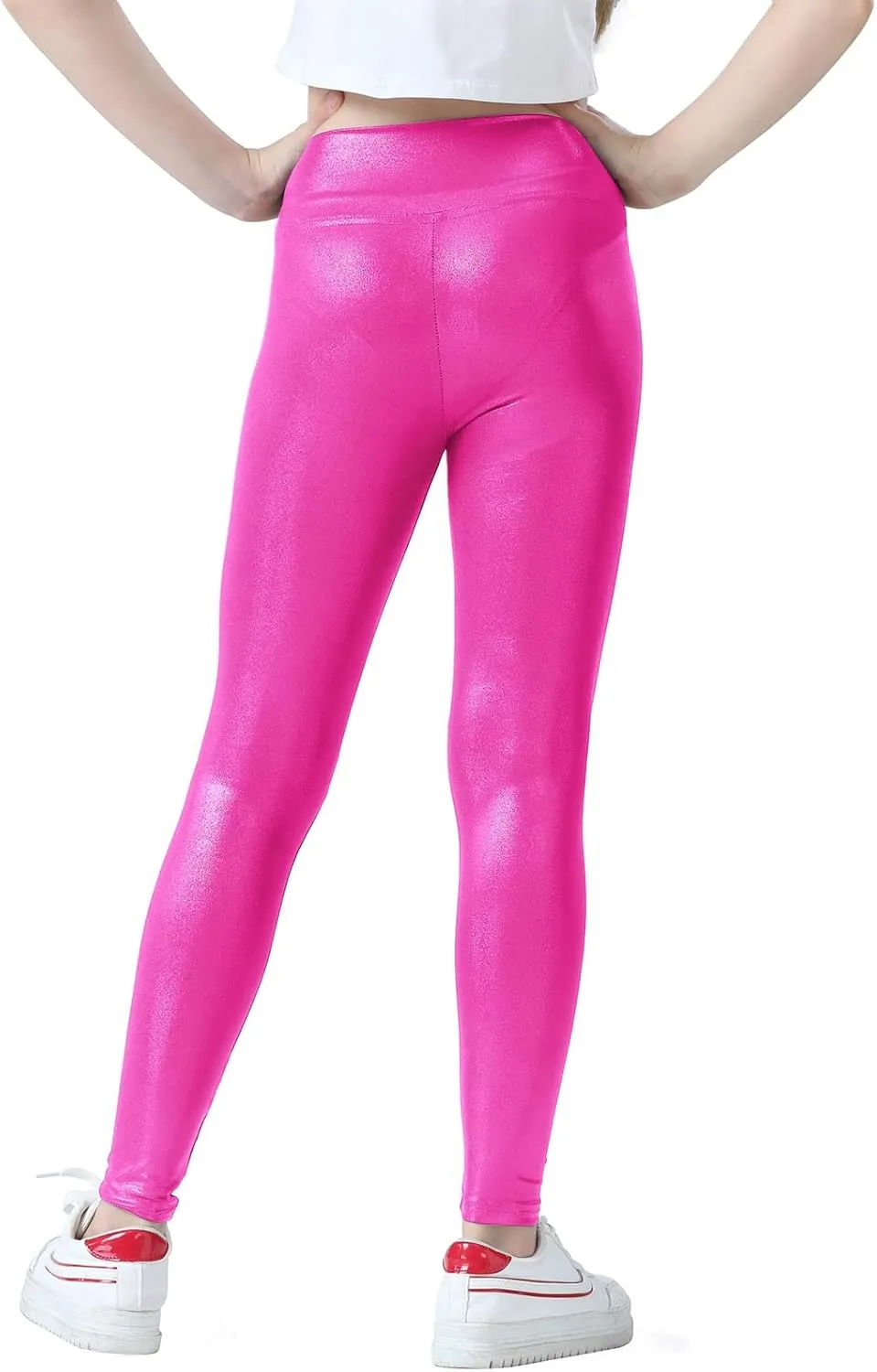 Girls Metallic Active Leggings Size 4-14 Years Shiny Sparkly Mystique Stretch Ankle Length for Kids Youth Teen
