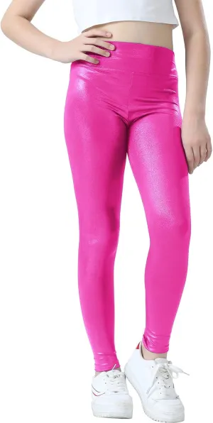 Girls Metallic Active Leggings Size 4-14 Years Shiny Sparkly Mystique Stretch Ankle Length for Kids Youth Teen