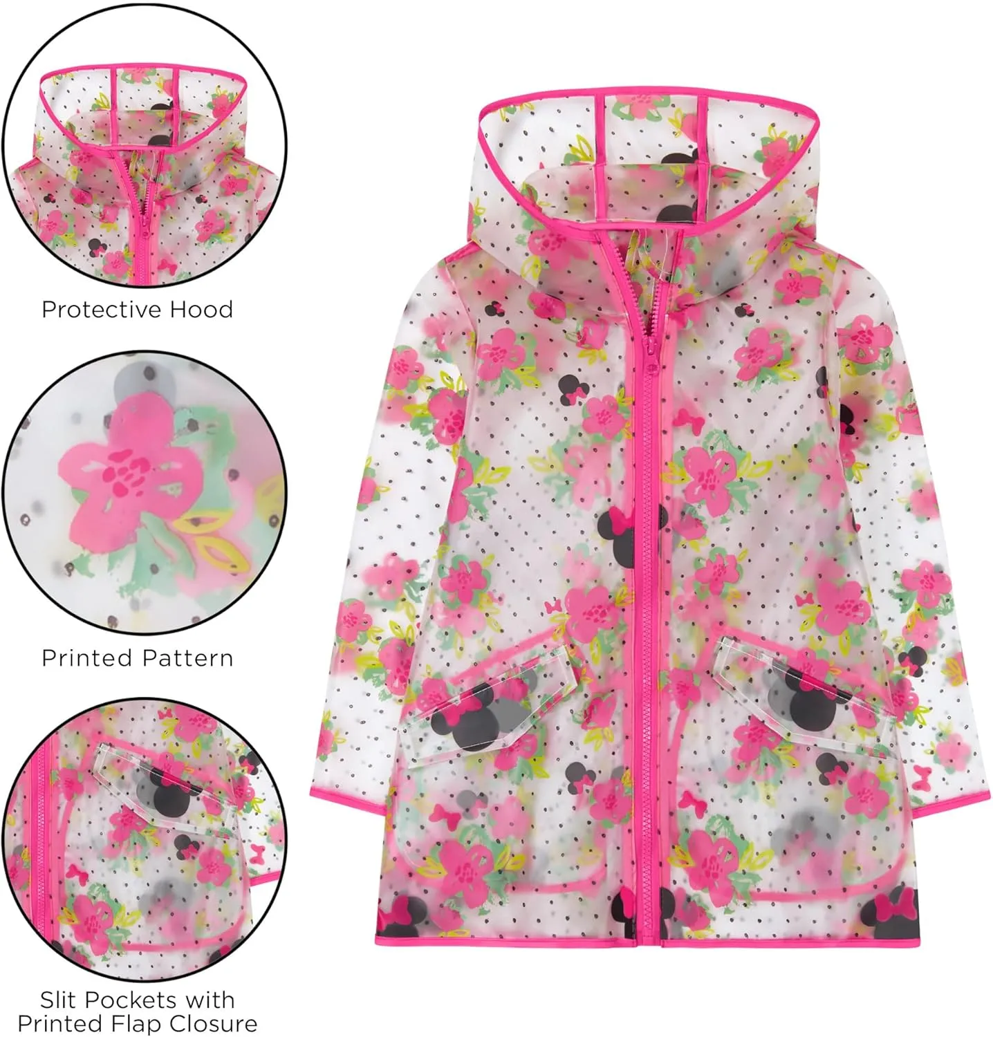 Girls Rain Coat Disney Minnie, Mickey Mouse, Princess, Nickelodeon Paw Patrol for Kids 2-7 Years