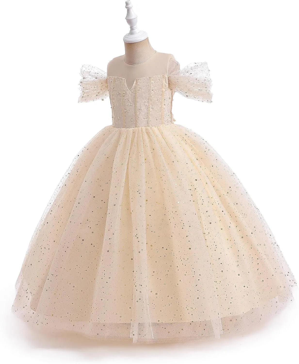 Glamulice Princess Sparkle Tulle Dress Flower Girls Dresses Cold Shoulder Long A Line Wedding Party Ball Gown