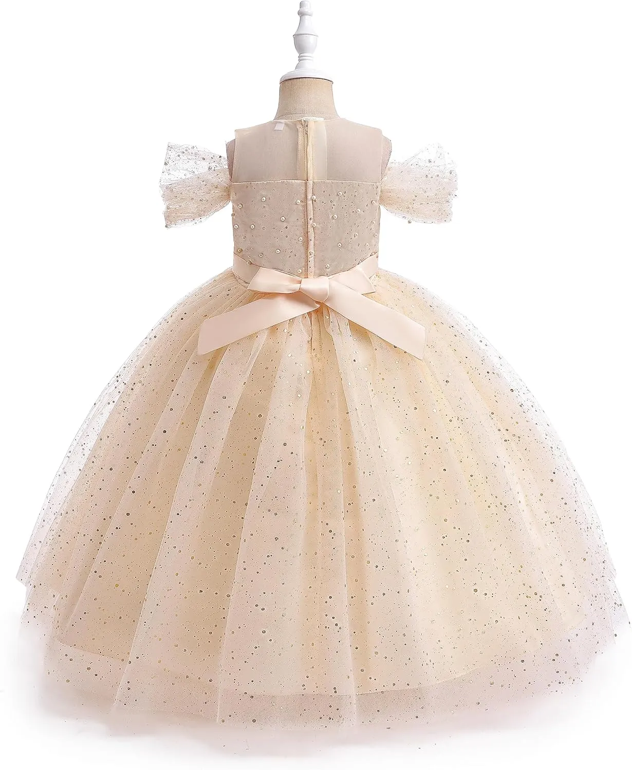 Glamulice Princess Sparkle Tulle Dress Flower Girls Dresses Cold Shoulder Long A Line Wedding Party Ball Gown