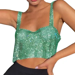 Glitter Party Tank Tops for Women Spring Sequin Camisole Sleeveless 2025 Blouses Sparkly Rhinestone Club Y2K Sparkle