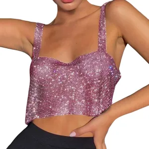 Glitter Party Tank Tops for Women Spring Sequin Camisole Sleeveless 2025 Blouses Sparkly Rhinestone Club Y2K Sparkle