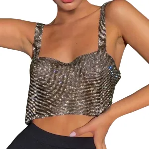 Glitter Party Tank Tops for Women Spring Sequin Camisole Sleeveless 2025 Blouses Sparkly Rhinestone Club Y2K Sparkle