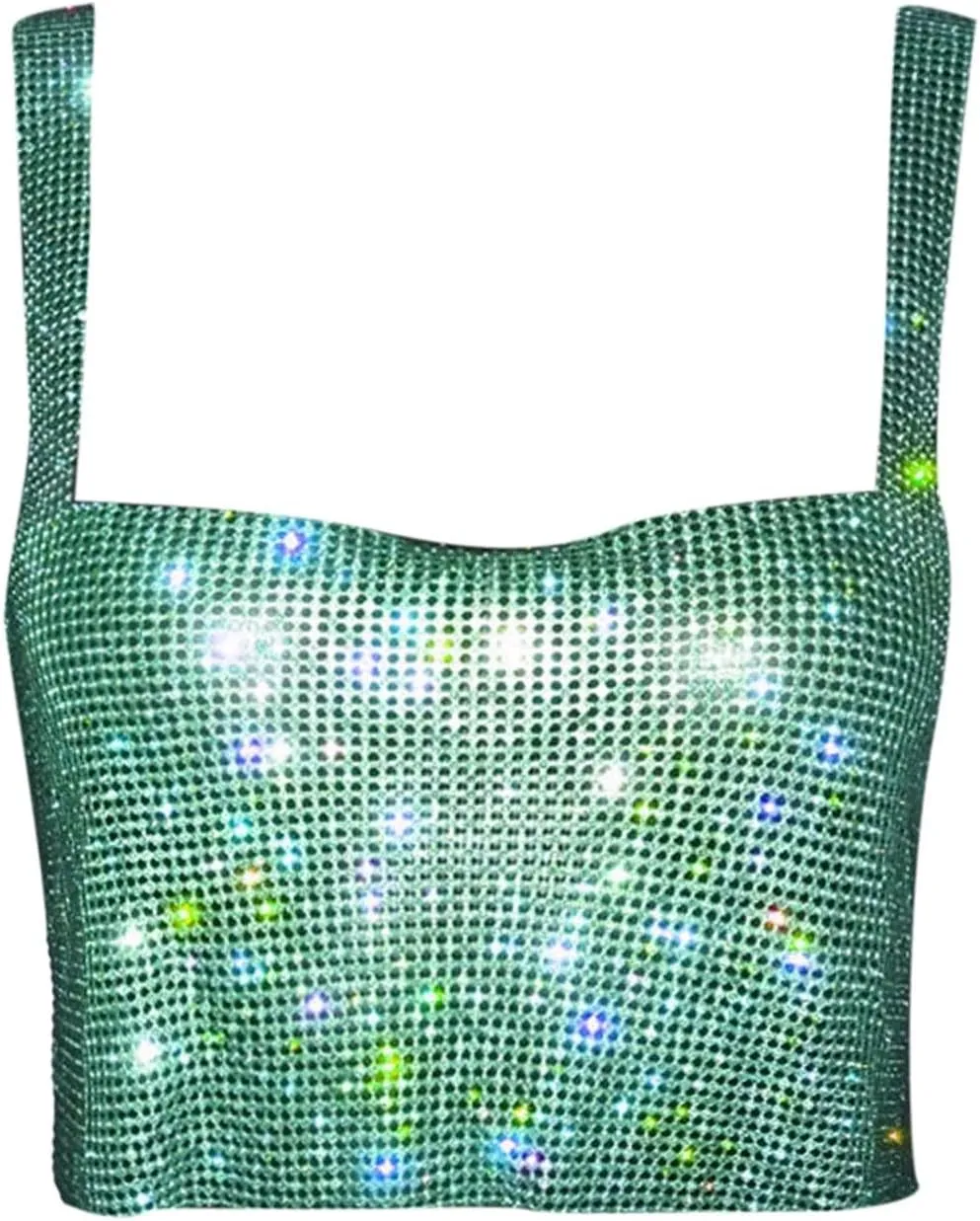 Glitter Party Tank Tops for Women Spring Sequin Camisole Sleeveless 2025 Blouses Sparkly Rhinestone Club Y2K Sparkle