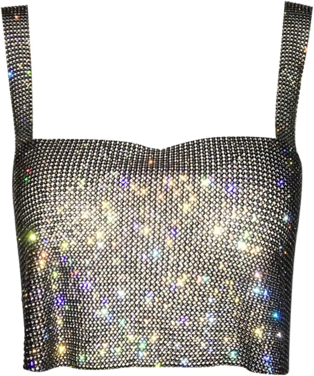 Glitter Party Tank Tops for Women Spring Sequin Camisole Sleeveless 2025 Blouses Sparkly Rhinestone Club Y2K Sparkle