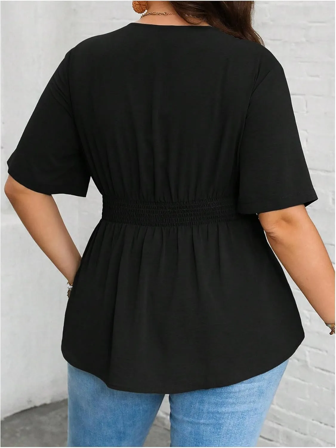 GORGLITTER Women's Plus Size Peplum Tops Short Sleeve V Neck Asymmetrical Blouse Shirts Summer Going Out Tops 2025