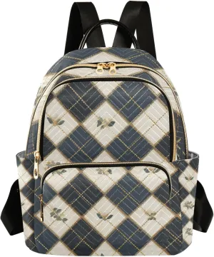 Gray-green Checkerboard Flowers 14 Inch multipurpose laptop bag for women womens fashion backpack for business
