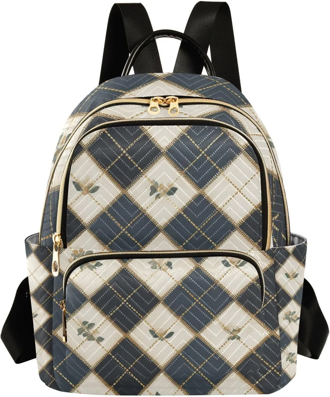 Gray-green Checkerboard Flowers 14 Inch multipurpose laptop bag for women womens fashion backpack for business