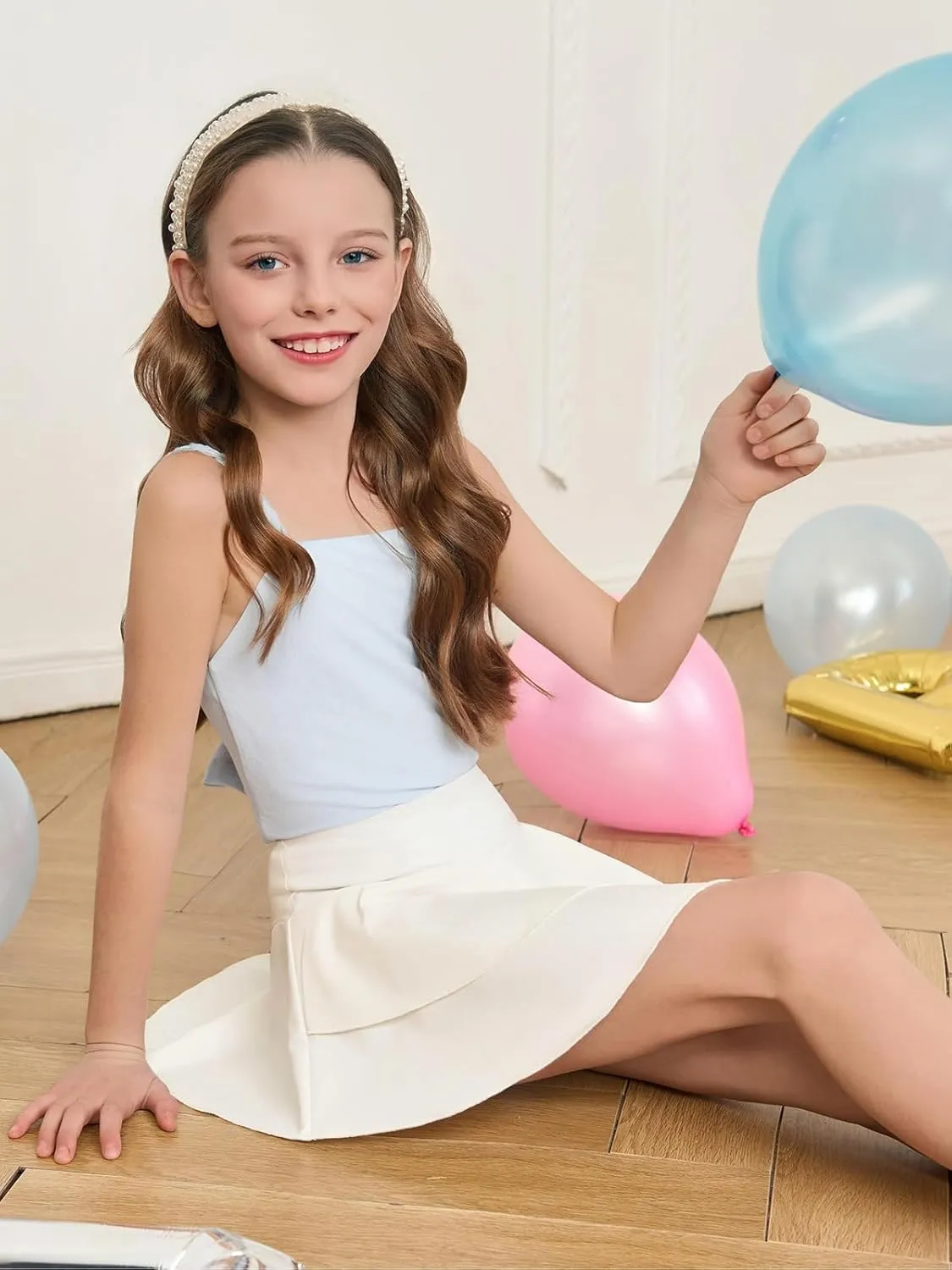 Haloumoning Girls Metallic Skater Skort Kids High Waisted Shiny Dance Scooter Skirt 4-14 Years