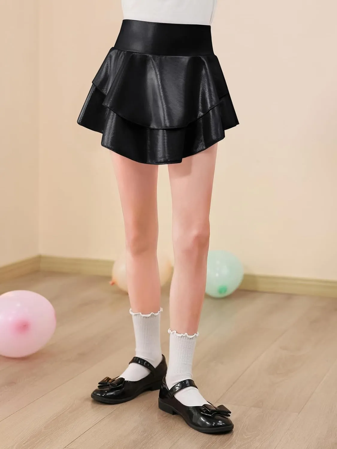 Haloumoning Girls Metallic Skater Skort Kids High Waisted Shiny Dance Scooter Skirt 4-14 Years
