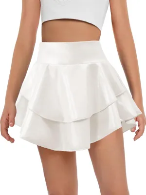 Haloumoning Girls Metallic Skater Skort Kids High Waisted Shiny Dance Scooter Skirt 4-14 Years