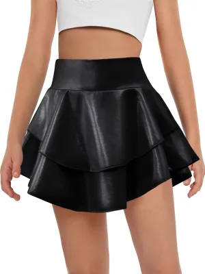 Haloumoning Girls Metallic Skater Skort Kids High Waisted Shiny Dance Scooter Skirt 4-14 Years