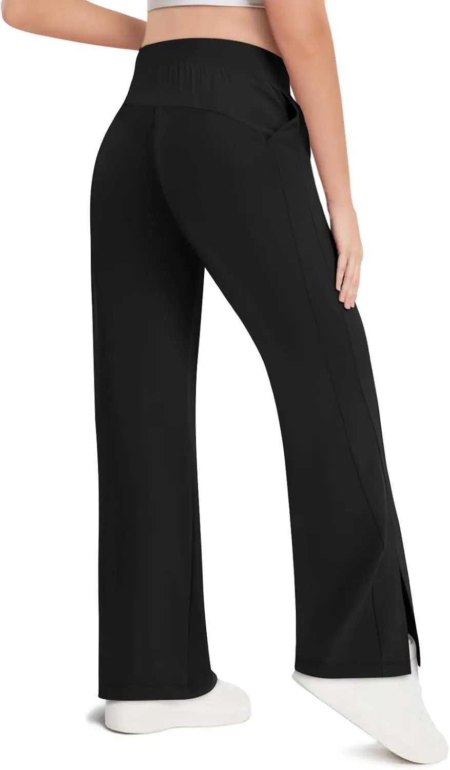 Haloumoning Girls Wide Leg Yoga Pants Kids Dry Fit Drawstring Side Slit Trouser Pants 5-14 Years