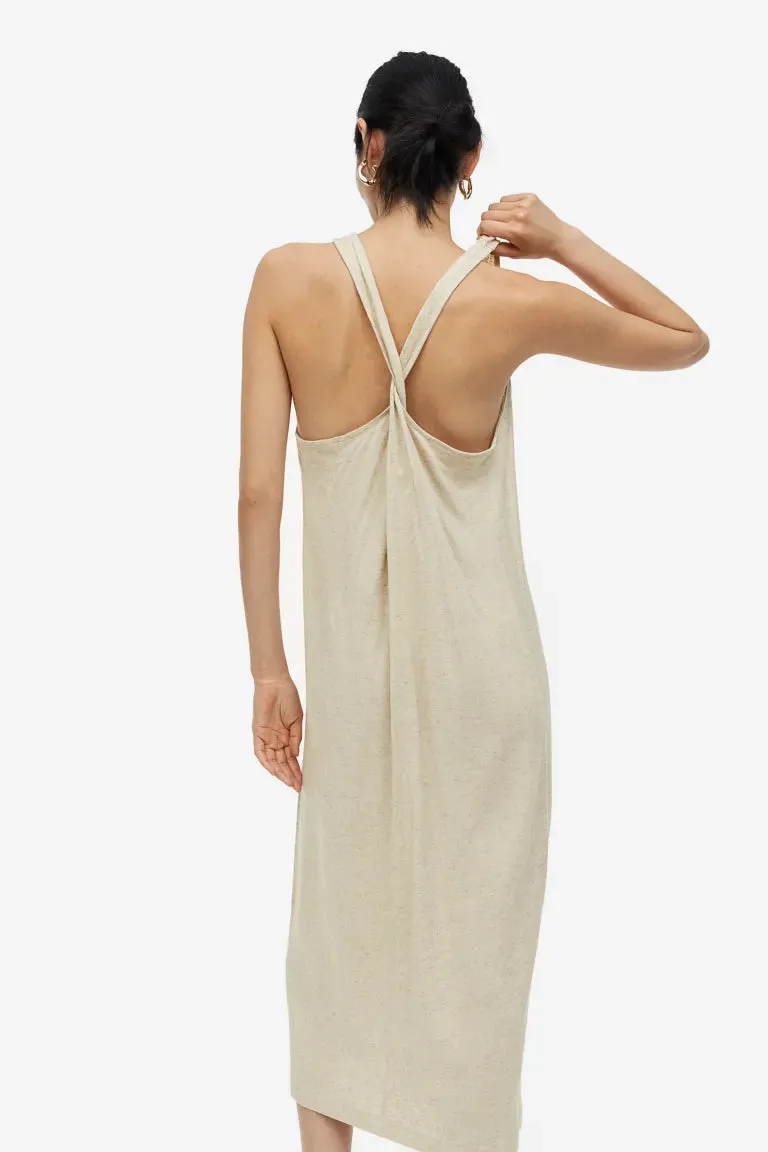 H&M linen blend dress, light beige melange