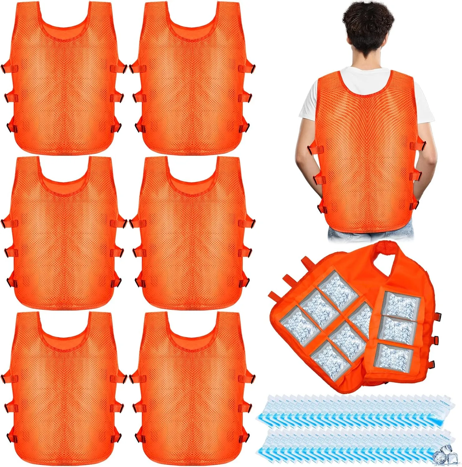 Hicarer 6 Pcs Cooling Vests with 72 Pcs Cooler Bags, Summer Cool Vest Heat Relief for Hot Weather Working Cycling Gardening