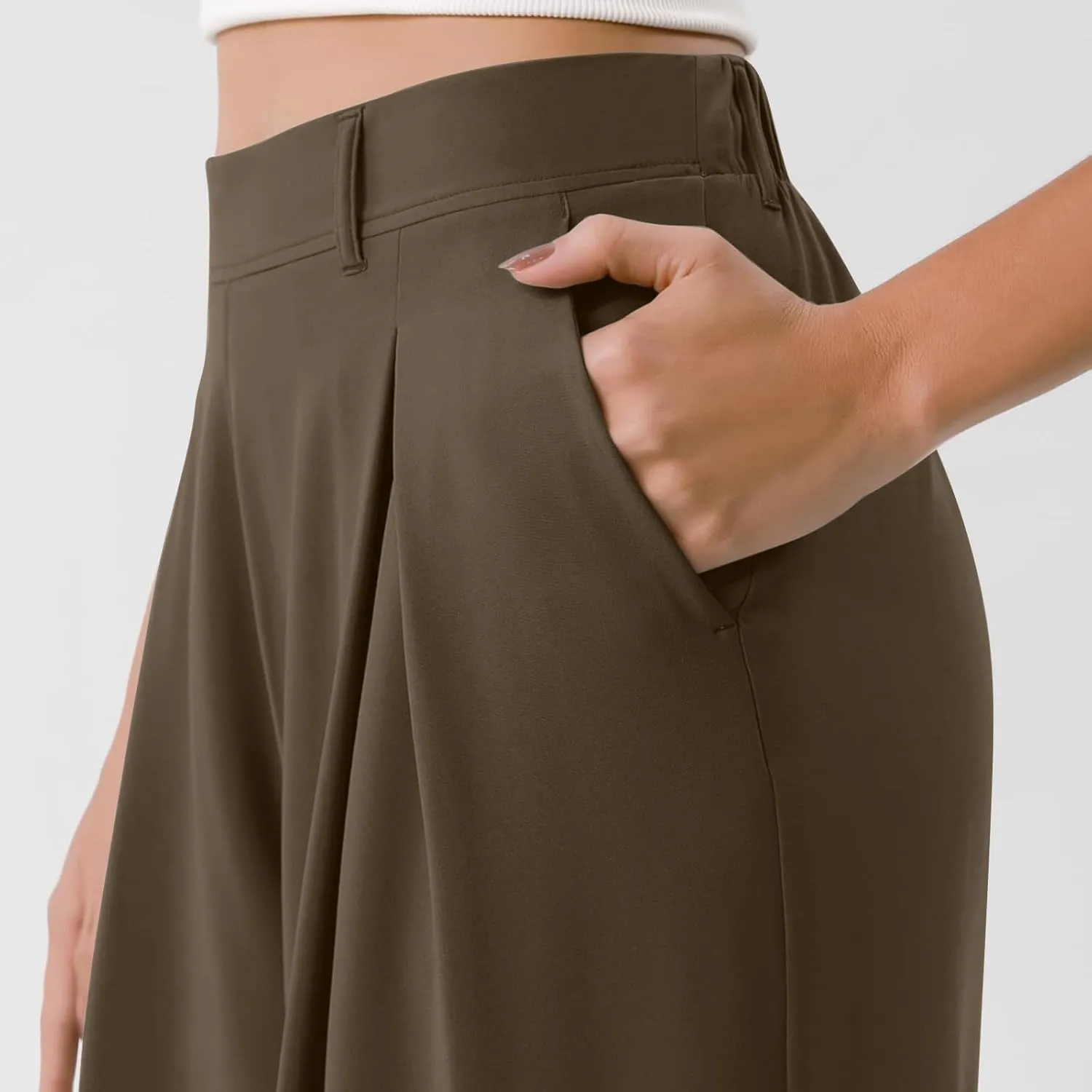High Waist Flowy Office Work Pants Women with Pleated Elastic Waist Wide Leg Pants Women for Business Casual Slacks