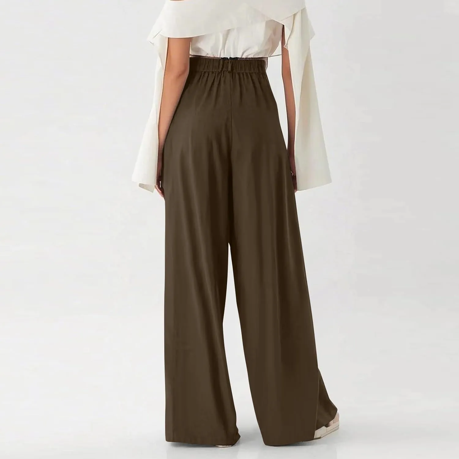 High Waist Flowy Office Work Pants Women with Pleated Elastic Waist Wide Leg Pants Women for Business Casual Slacks