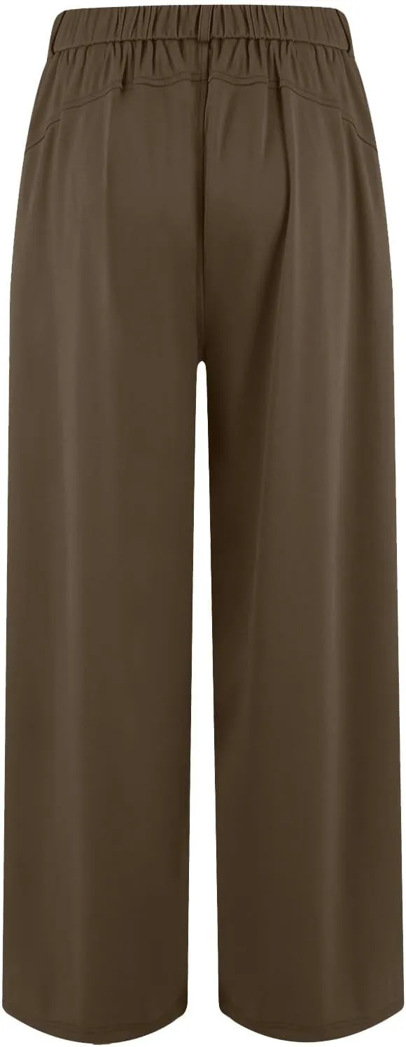 High Waist Flowy Office Work Pants Women with Pleated Elastic Waist Wide Leg Pants Women for Business Casual Slacks