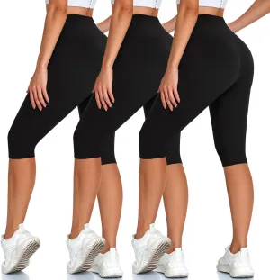 High Waisted 3 Pack Women's Capri Pants - Knee Length Yoga Shorts, Biker Workout Leggings for Women,Summer Activewear