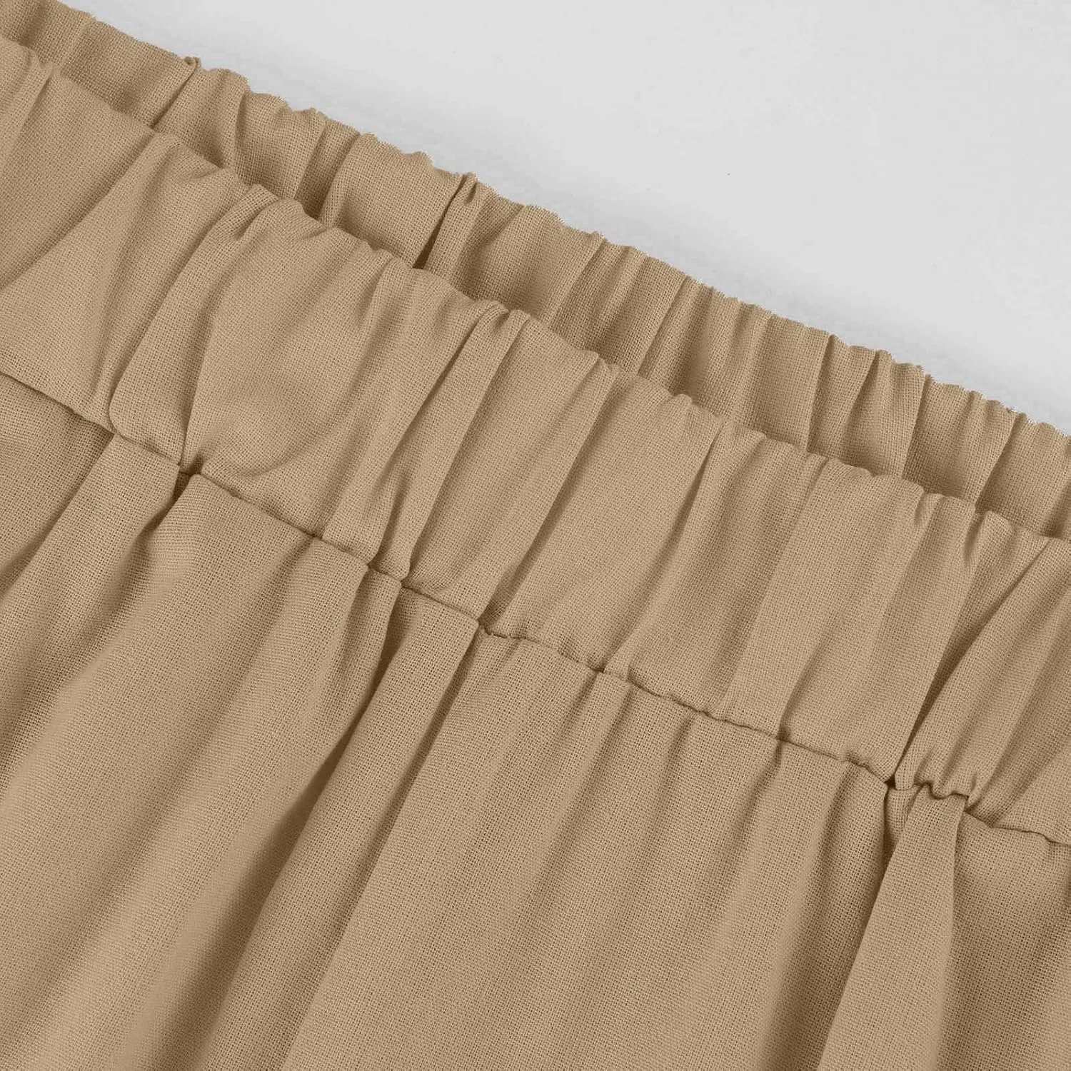 High Waisted Linen Cropped Pants Women Summer Baggy Stretchy Palazzo Lightweight Casual Boho Beach Pants w/Pockets