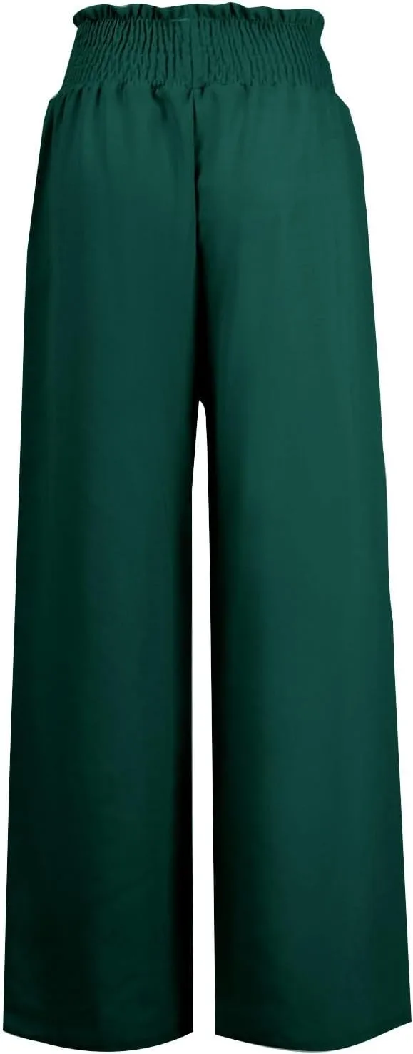 High Waisted Linen Pants Women Elastic Waist Drawstring Wide Leg Pants Summer Casual Baggy Pants Trousers with Pockets