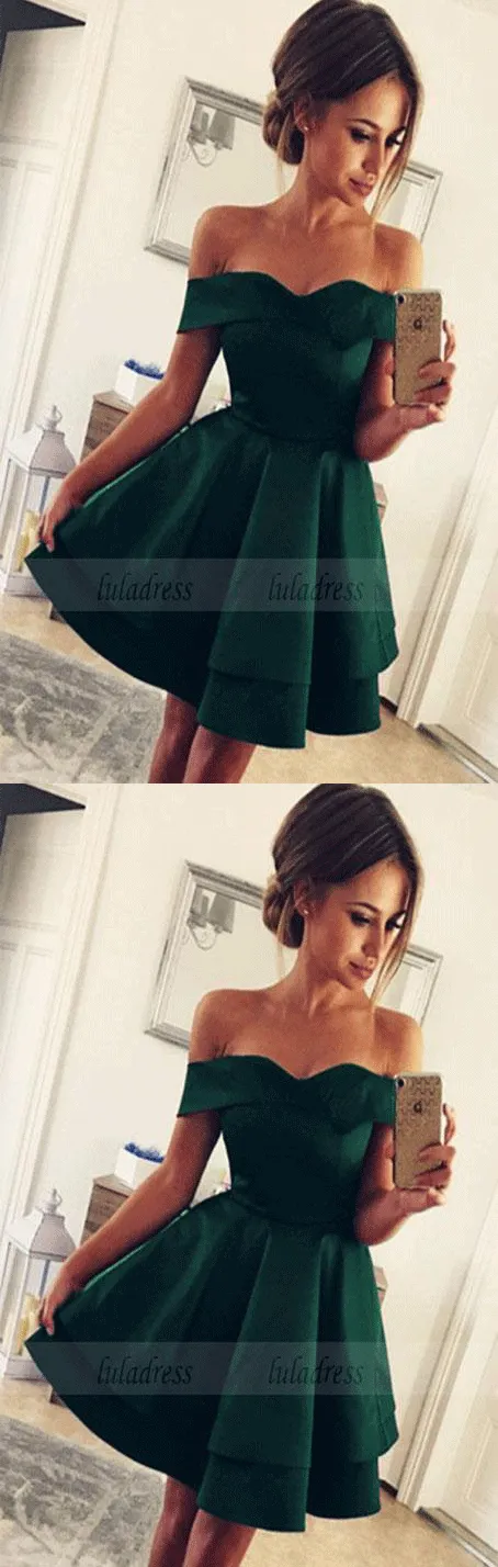 Homecoming Dresses V-neck Off The Shoulder Satin Prom Short Dresses