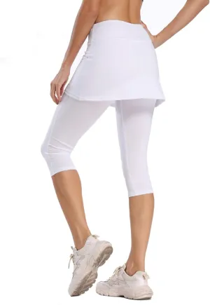 Ibeauti Womens UPF 50  Yoga Skirted Capri Leggings Golf Tennis Pants with Skirt for Running Workout Active