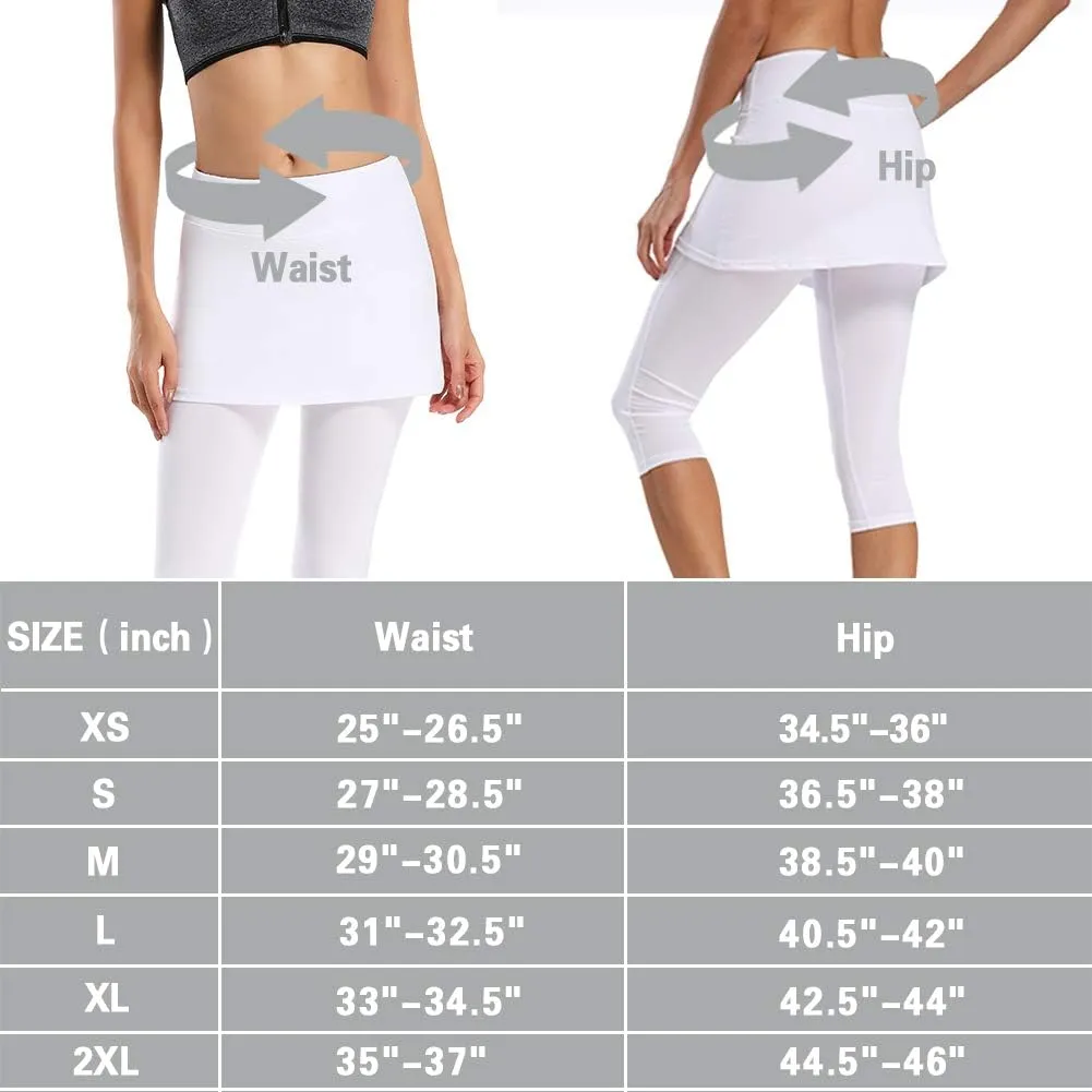 Ibeauti Womens UPF 50  Yoga Skirted Capri Leggings Golf Tennis Pants with Skirt for Running Workout Active