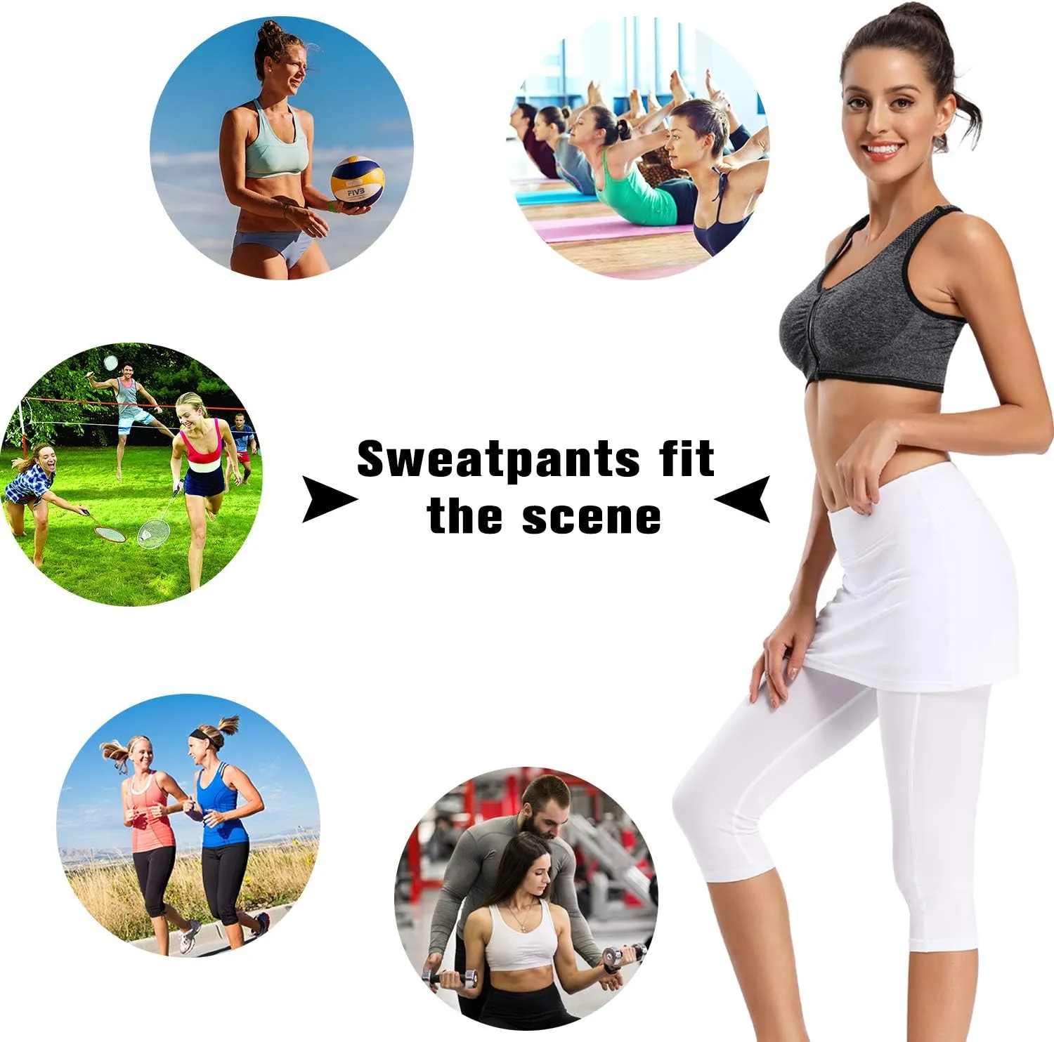 Ibeauti Womens UPF 50  Yoga Skirted Capri Leggings Golf Tennis Pants with Skirt for Running Workout Active