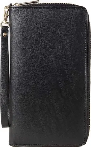 Insignia Clutch Leather Case Wallet Wristlet for Most Phones Up to 6" -Black/Gold NS-MUNCC2B