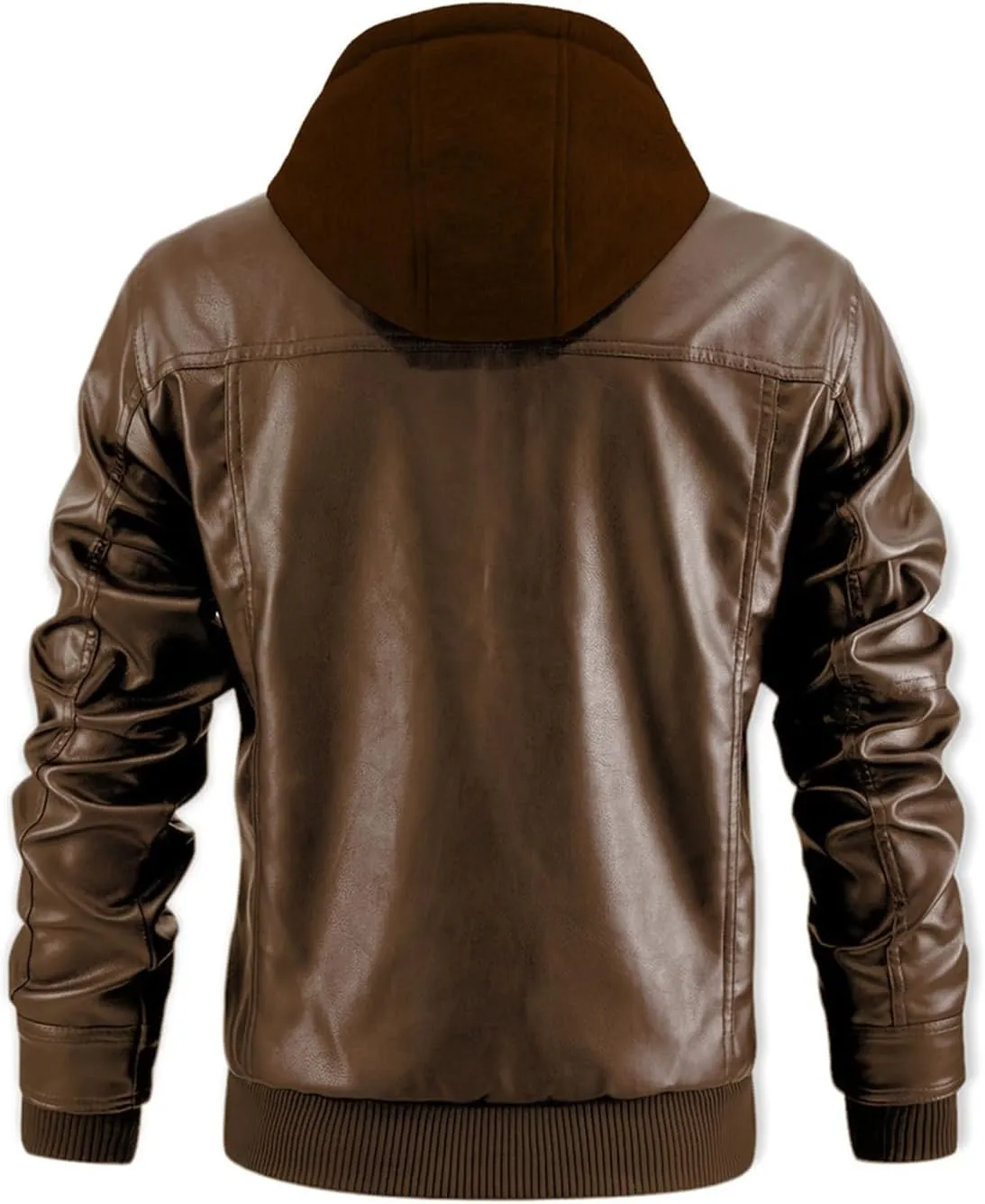 INVACHI Mens Leather Jacket Vintage Motorcycle Biker Jackets Faux Leather Outwear with Removable Hood
