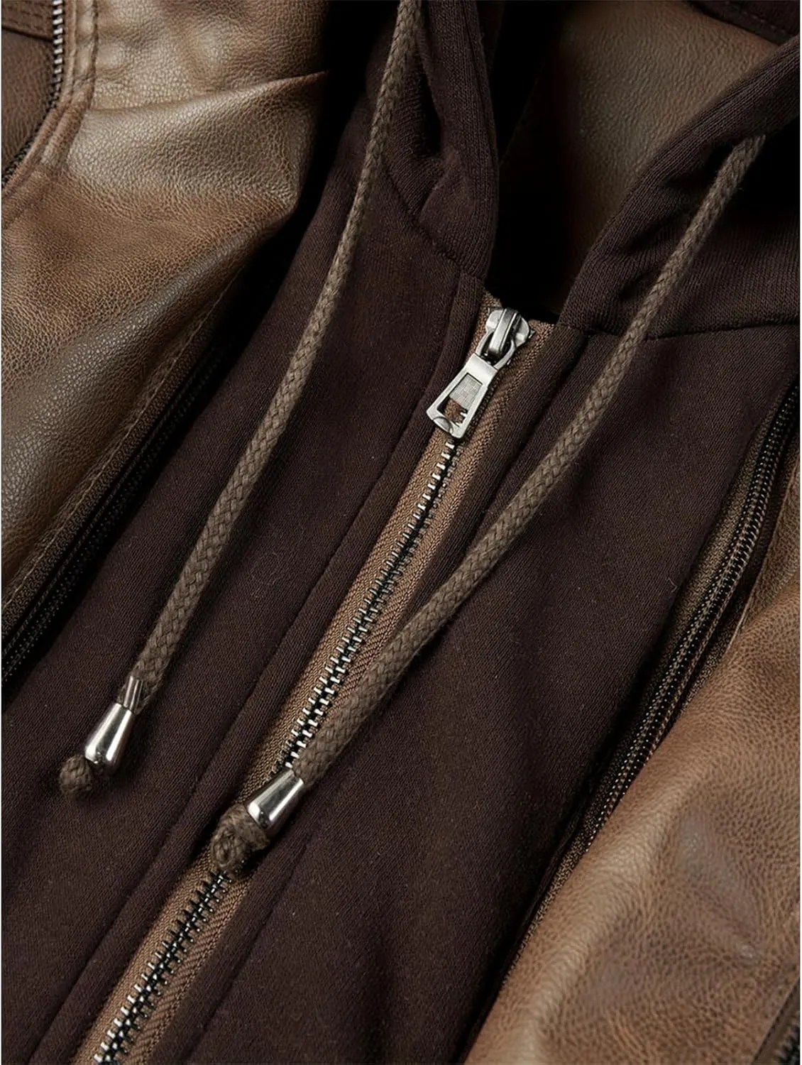 INVACHI Mens Leather Jacket Vintage Motorcycle Biker Jackets Faux Leather Outwear with Removable Hood