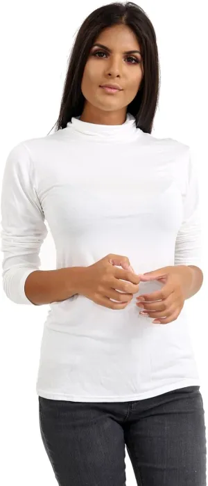 Janisramone Long Sleeve Compression Shirts for Women Turtle Necks Tops for Women, Thermal Undershirt for Women Cream