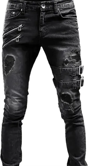 Jeans for Men Skinny Skinny Moto Washed Retro Vintage Denim Jeans Loose Fit Jeans for Men Men Sweatpants with Pockets