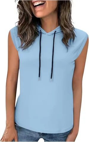 JOAU Women's Workout Hooded Tank Tops Casual Loose Fit Running Gym Sleeveless Hoodie Tee Shirts 2025 Summer Fashion