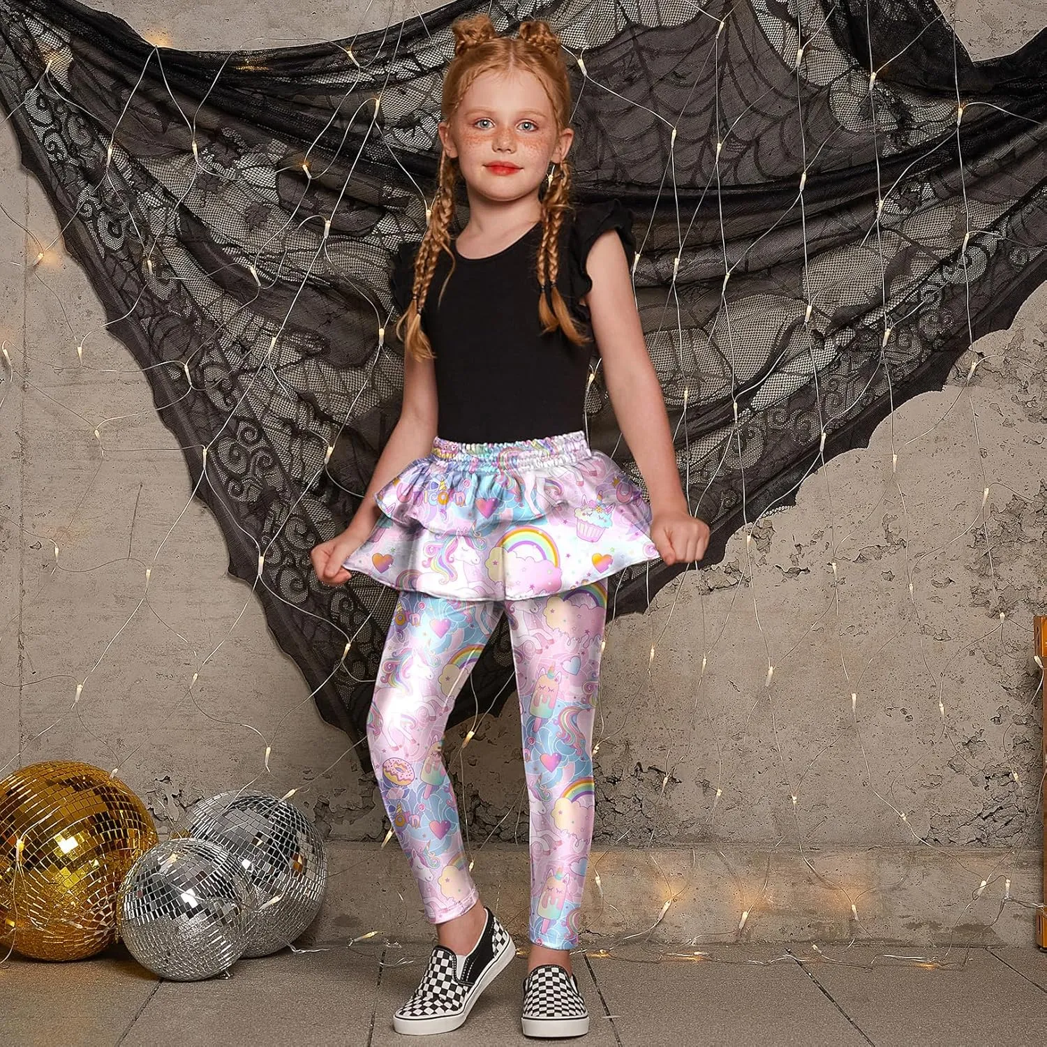 Jxstar Girls Metallic Leggings with Skirt Kids Shiny Sparkle Stretch Pants