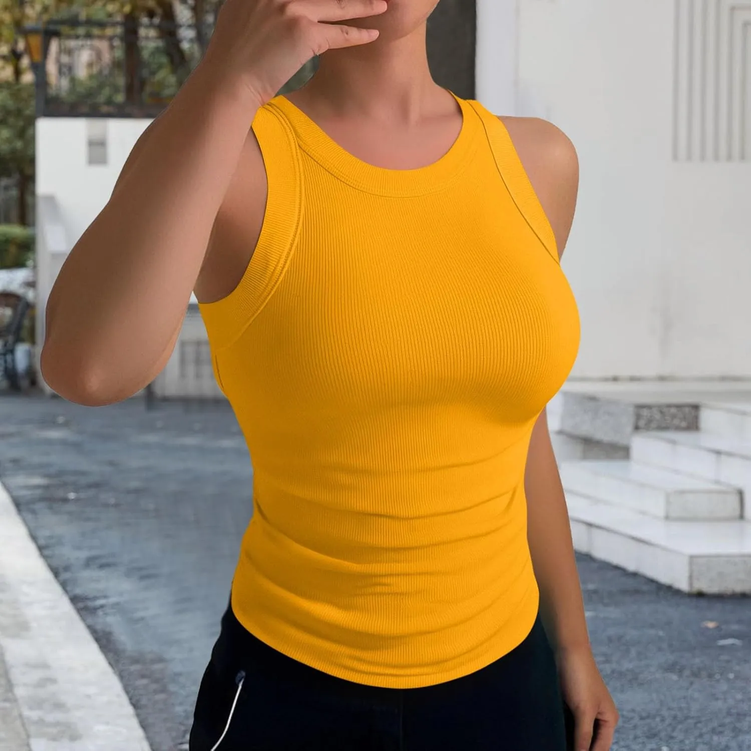 Knit Tank Tops for Women Summer Casual Sleeveless Going Out Tops Gym Yoga Workout Camisoles Basic Layer Undershirt