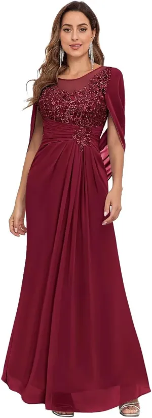 Lace Chiffon Mother of The Bride Dresses for Women Long Mermaid Cape Sleeve Formal Evening Gown