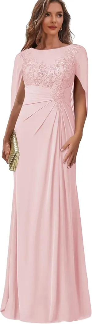 Lace Mother of The Bride Dresses for Women Mermaid Evening Dress with Cape Long Wedding Guest Formal Gown