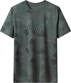 Lastesso Mens T-Shirts Dry-Fit Solid Prinitng Summer Tops Breathable Athletic Sports Tops Round Neck Short Sleeve Workout Tee
