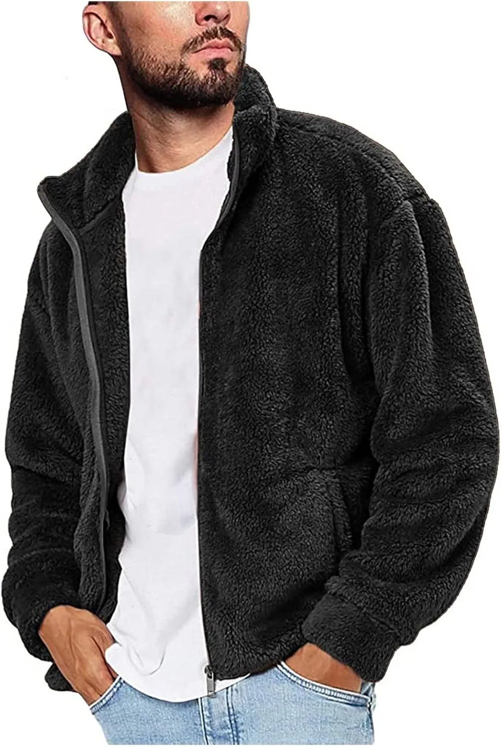 LCMTWX Men's Thick Thermal Winter Jacket Stand Collar Knitted Splice Sweater Coat Casual Cardigan Stylish Mens Puffer