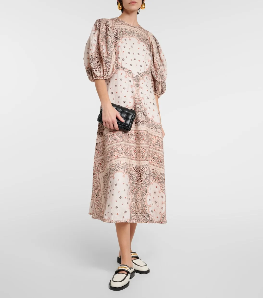 Linen day midi dress with Zimmermann bandana, white