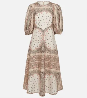 Linen day midi dress with Zimmermann bandana, white