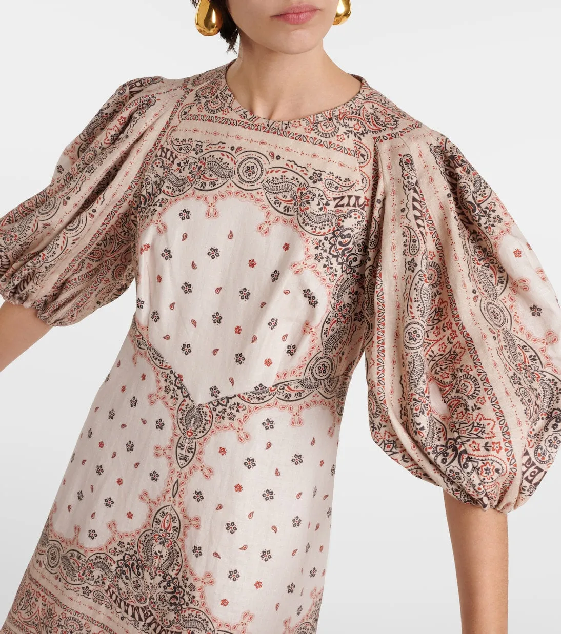 Linen day midi dress with Zimmermann bandana, white