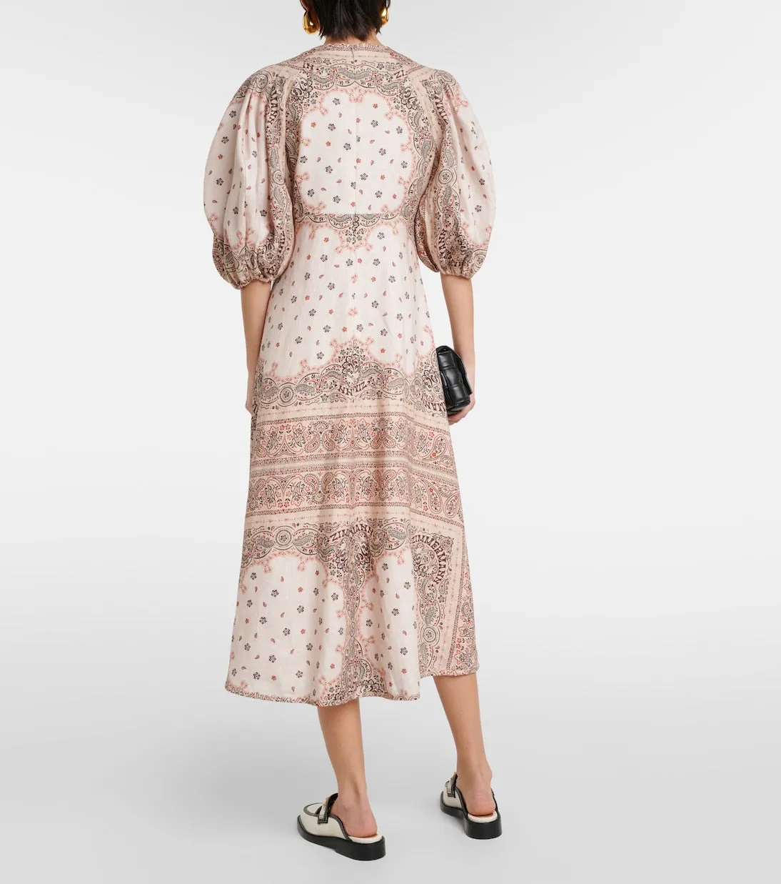Linen day midi dress with Zimmermann bandana, white