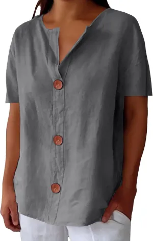 Linen Shirts for Women 2025 Summer Button Down Short Sleeve Loose Fit Shirts Fashion Boho Casual Beach Tops